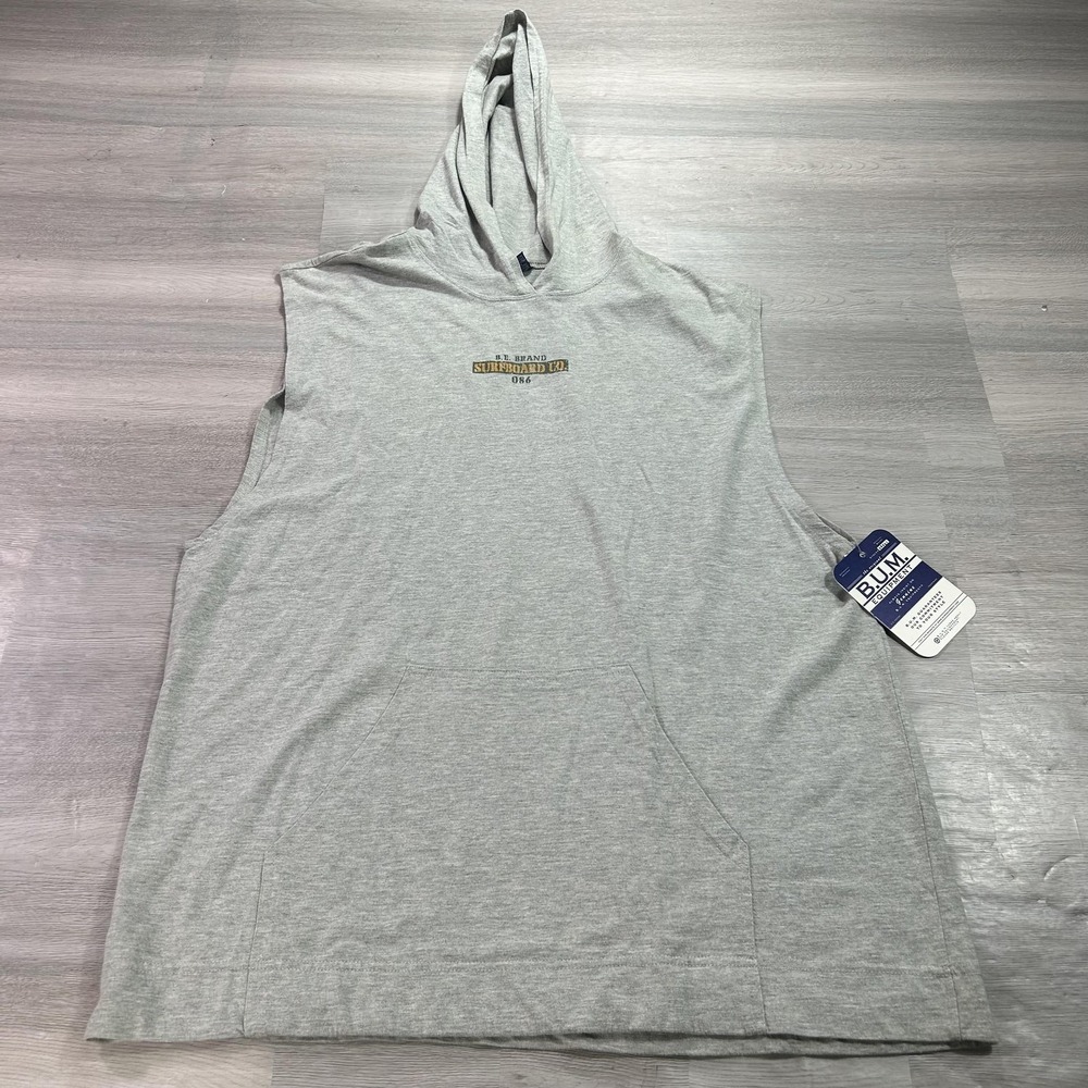 NEW VINTAGE BUM Equipment Hoodie Shirt Mens Large Gray Sleeveless Surfboard Y2K